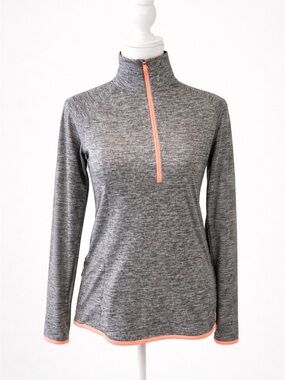 Under Armour Grey Heather Quarter-Zip Top with Coral Trim